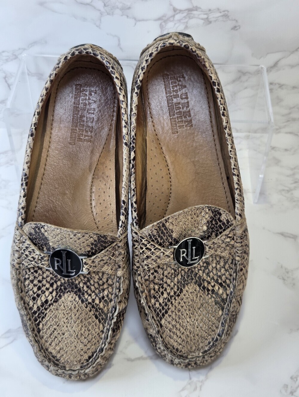 Ralph Lauren Snake-Print Loafers in Tan and Black(B31)